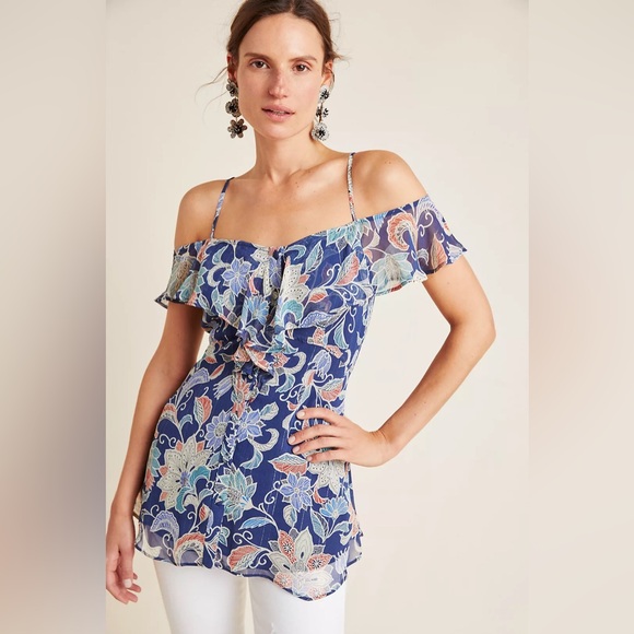 Maeve Tops - NWT Maeve Anthropologie Mariposa Open-Shoulder Ruffled Top, Size 2